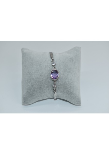 Sertifikalı Doğal Ametist Taş 925 Ayar Gümüş Bileklik fiyatları