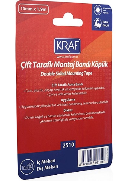 Montaj Bandı Çift Taraflı Köpük 15MM x 1,9m 2510G fırsatları