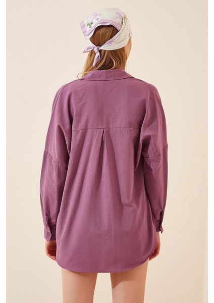 Kadın Koyu Lila Oversize Uzun Basic Gömlek HZL22W-BD139001 fiyatları