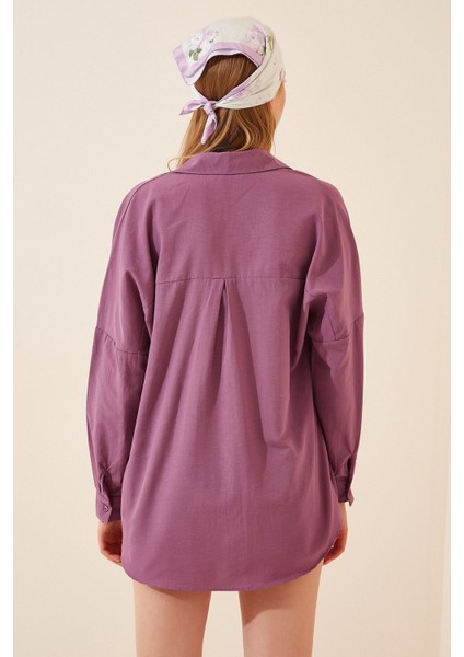 Kadın Koyu Lila Oversize Uzun Basic Gömlek HZL22W-BD139001 fırsatları