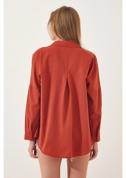 Kadın Kiremit Oversize Uzun Basic Gömlek HZL22W-BD139001 modelleri