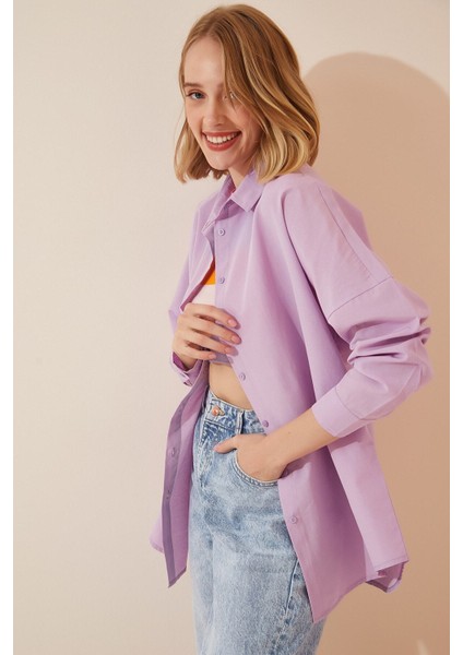 Kadın Açık Lila Oversize Uzun Basic Gömlek HZL22W-BD139001 fiyatları
