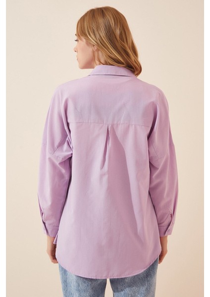 Kadın Açık Lila Oversize Uzun Basic Gömlek HZL22W-BD139001 fırsatları