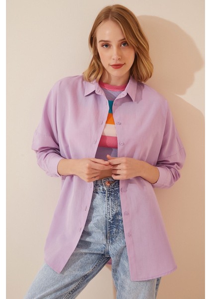 Kadın Açık Lila Oversize Uzun Basic Gömlek HZL22W-BD139001 indirimleri