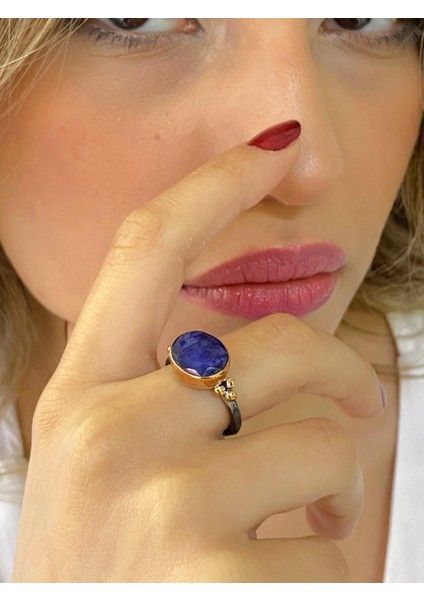 El Üretim Doğal Safir Oval Taş Otantik 925 Ayar Gümüş Yüzük modelleri