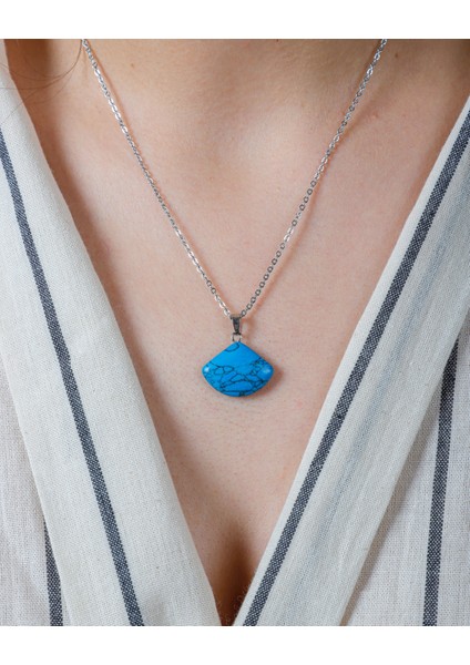 Doğal Taş Firuze Kayık Model Kolye Ucu