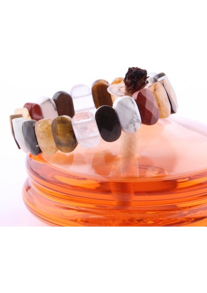 Sertifikalı Dönüşümlü Sitrin - Kaplan Gözü - Akuamarin - Obsidyen - Havlit 9X14M Doğal Taş Bileklik