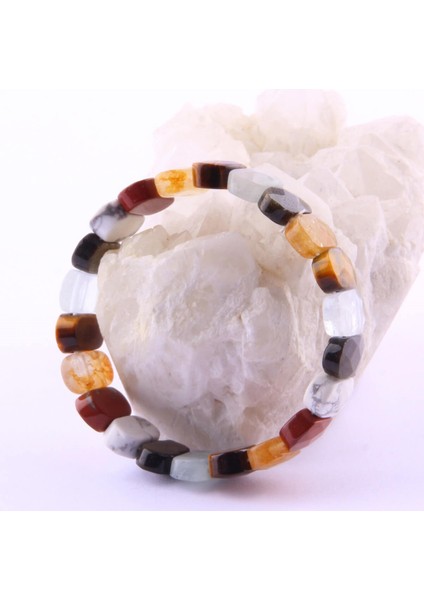 Sertifikalı Dönüşümlü Sitrin - Kaplan Gözü - Akuamarin - Obsidyen - Havlit 9X14M Doğal Taş Bileklik fırsatları