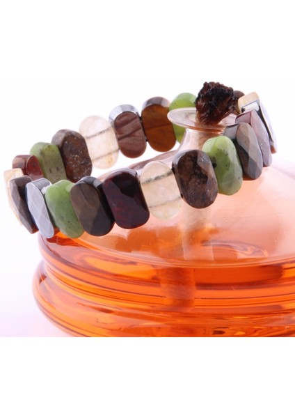 Sertifikalı Yeşim Kaplan Gözü Treahertz Dönüşümlü Sitrin Bronzit Jasper 9X14 mm Doğal Taş Bileklik