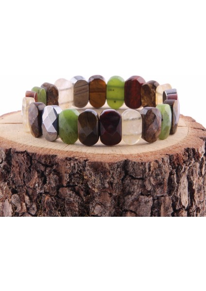Sertifikalı Yeşim Kaplan Gözü Treahertz Dönüşümlü Sitrin Bronzit Jasper 9X14 mm Doğal Taş Bileklik fiyatları