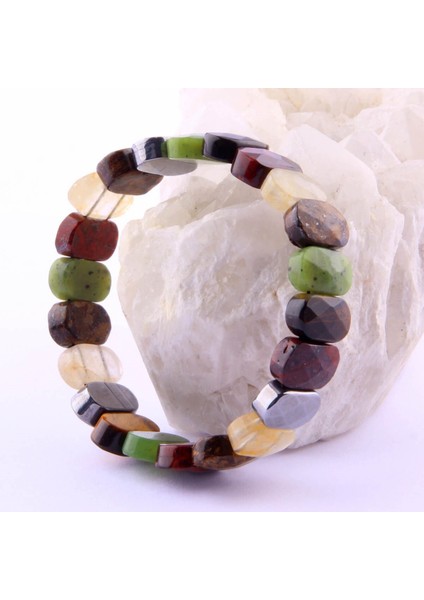 Sertifikalı Yeşim Kaplan Gözü Treahertz Dönüşümlü Sitrin Bronzit Jasper 9X14 mm Doğal Taş Bileklik modelleri