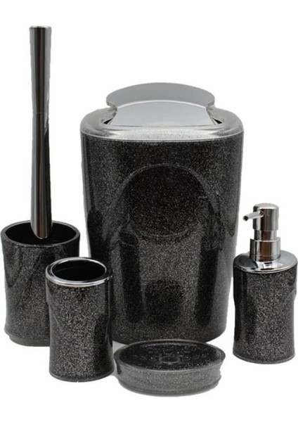 Indecor IND-587 Simli Çift Renk Banyo Seti 5'li Siyah
