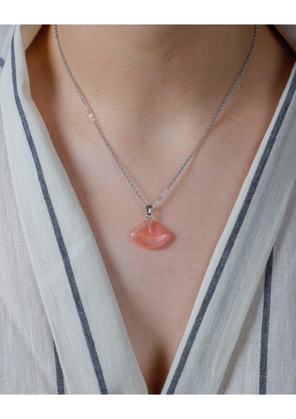 Doğal Taş Gül Kuvars Kayık Model Kolye Ucu