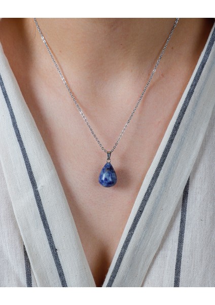 Doğal Taş Sodalit Armut Model Kolye Ucu