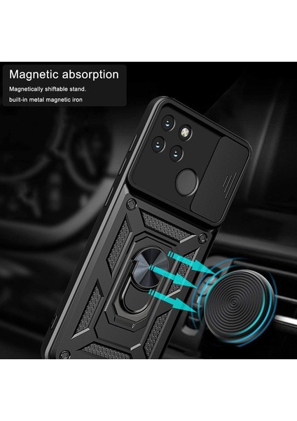 Realme C25Y Uyumlu Kılıf Kamera Korumalı Sürgülü Yüzüklü Armor Military Tank Kapak