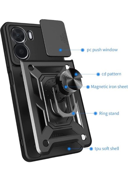 Vivo Y16 Kılıf Kamera Korumalı Sürgülü Yüzüklü Standlı Pars modelleri