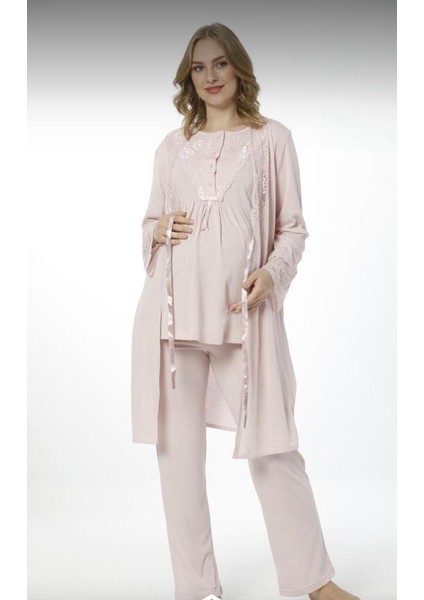 2026 Pudra Hamile Lohusa 3 Lü Pijama Sabahlık Tk