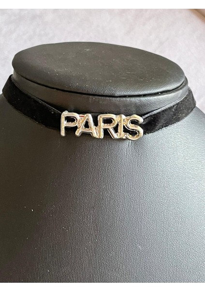 Gümüş Renk Tasarım Paris Chocker Boyun Kolye