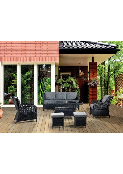 Tu Tienda Ronda 3+1+1+Masa+2puff Rattan Bahçe Balkon Mobilyası RTTAN147