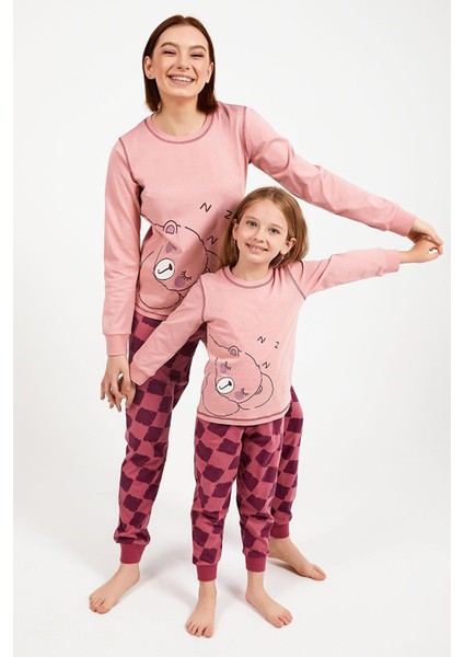 2981 Bear Pembe Kadın Uzun Kol Pijama Takım