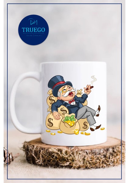 Baskılı Kupa Bardak Seramik Mug - Zengin Yaşlı Adam