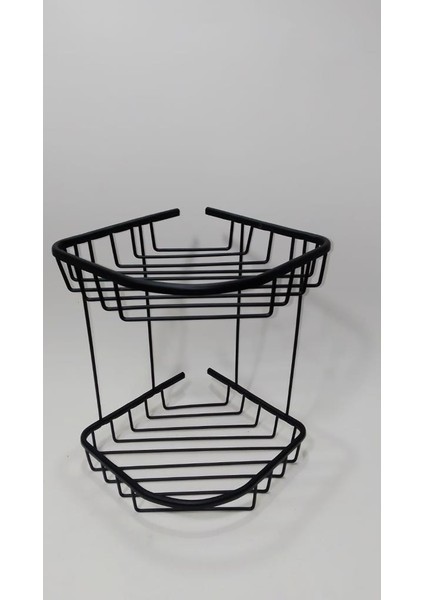 Alüminyum Banyo Rafı 2 Katlı Raf - Duşakabin Şampuanlık Siyah Banyo Köşe Rafı