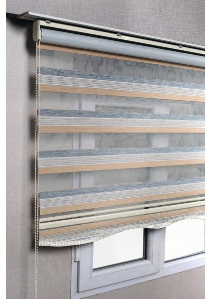 Etekli Premium Çift Renk Sütlükahve-Gri Ev-Ofis Zebra Stor Perdeler