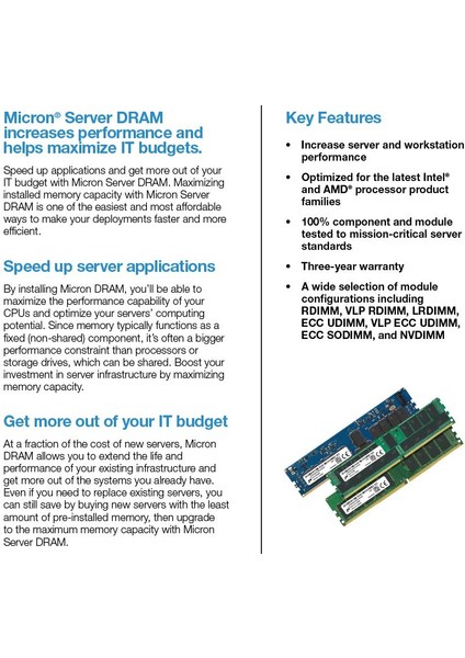 Ddr4 Rdımm 32GB 2rx4 3200 CL22 (8gbit) Server Ram Bellek MTA36ASF4G72PZ-3G2R