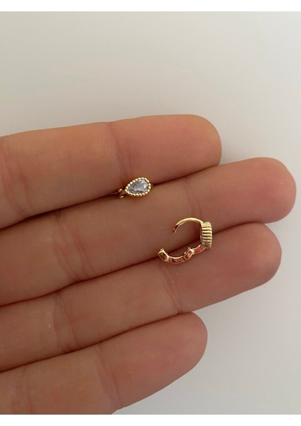 Zirkon Taşlı Tragus Rook Lobe Uyumlu Damla Model Mini Halka Piercing