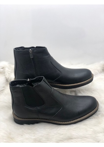 Siyah Gerçek Deri Yanı Lastikli Erkek Bot (456) - Siyah - 40 - ST01097-SİYAH-40