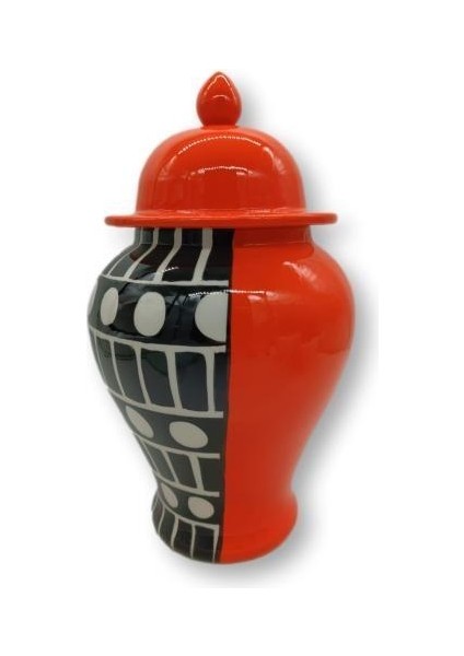 Crearthome Turuncu Siyah-Beyaz Desenli 28 cm Şah Küp SZR-KVZ-009