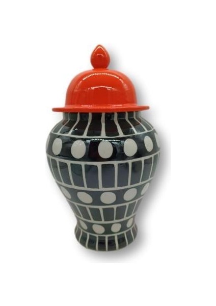 Crearthome Turuncu Siyah-Beyaz Desenli 28 cm Şah Küp SZR-KVZ-009