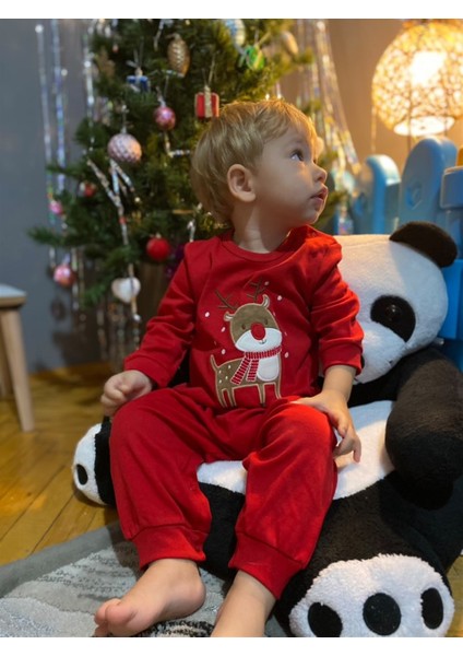 Geyik Nakışlı Patiksiz Yeniyıl Bebek Tulumu Christmas Bebek Tulumu Yeni Yıl Bebek Hediyesi Yılbaşı Tulumu