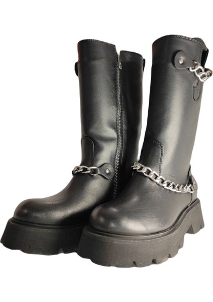 Millennium Kadın Zincir Detaylı Fermuarlı Siyah Kalın Taban Bot fiyatları