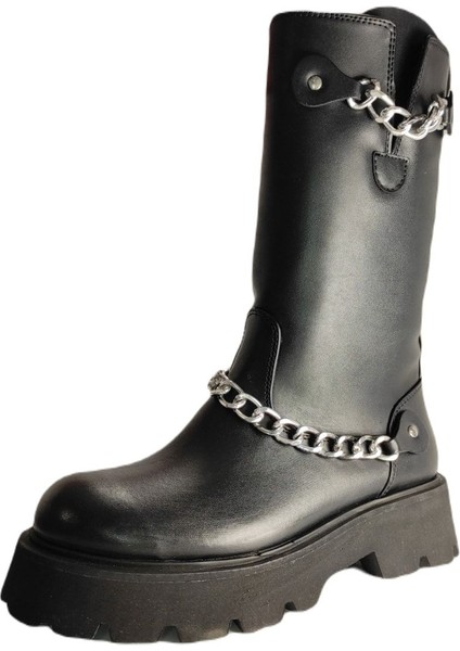 Millennium Kadın Zincir Detaylı Fermuarlı Siyah Kalın Taban Bot modelleri