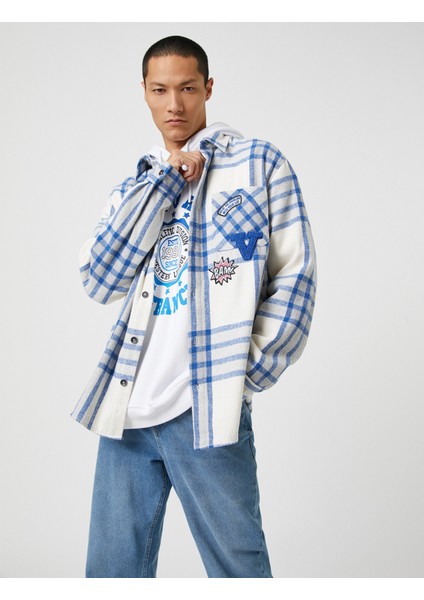 Ekoseli Kolej Gömlek Ceket İşlemeli Cep Detaylı Klasik Yaka