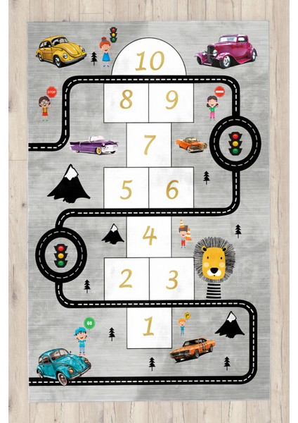 Eğitici Seksekli Bambu Çocuk Odası Halısı