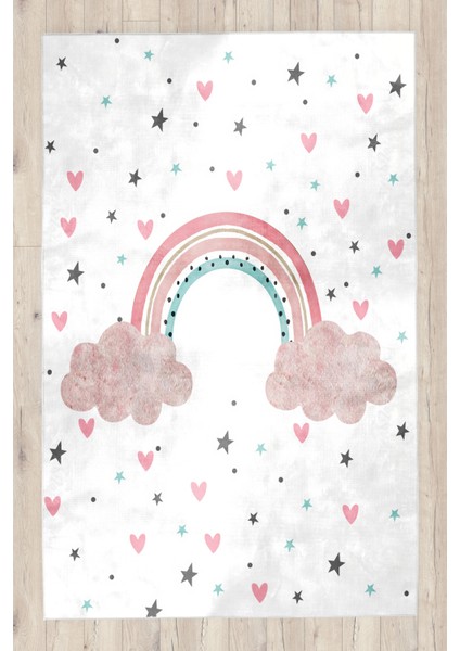 Bulutlu Gökkuşağı Bambu Çocuk Odası Halısı