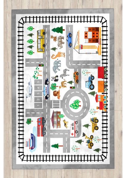 Eğitici Yollu Bambu Çocuk Odası Halısı