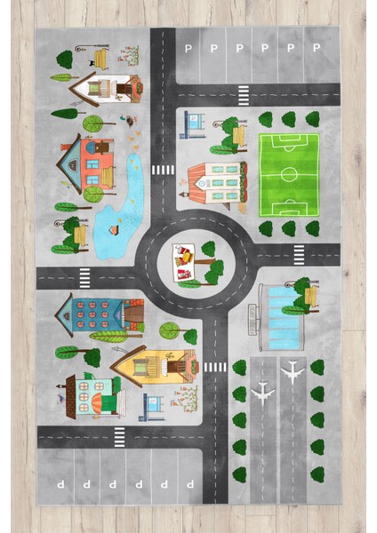 Eğitici Yollu Bambu Çocuk Odası Halısı