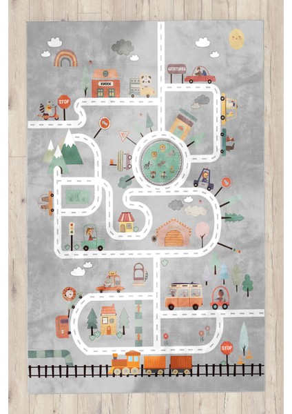 Eğitici Yollu Bambu Çocuk Odası Halısı