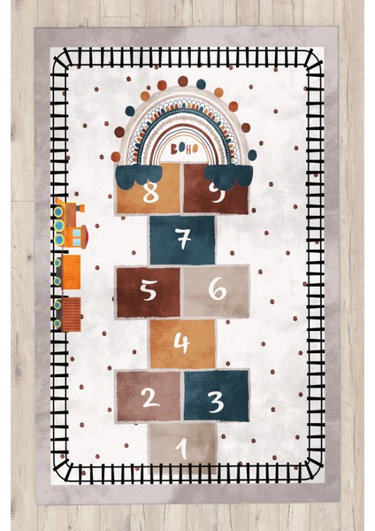 Tren Yolu Seksekli Bambu Çocuk Odası Halısı