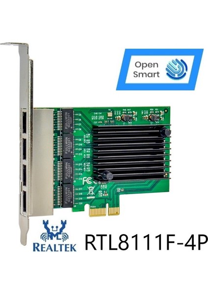 Open Smart 4 Port Realtek RTL8111F 1gbe Pcıe X1 Ethernet Kart - OPS7081RTL