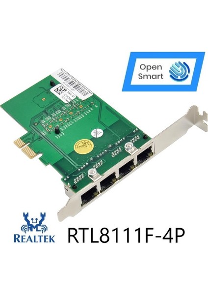 Open Smart 4 Port Realtek RTL8111F 1gbe Pcıe X1 Ethernet Kart - OPS7081RTL