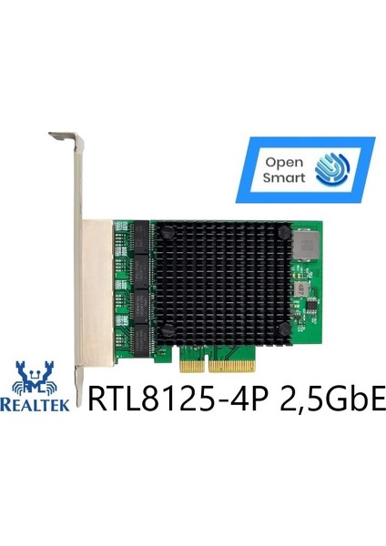 Open Smart 4 Port Realtek RTL8125B 2,5gbe Pcıe X4 Ethernet Kart - OPS7276RTL