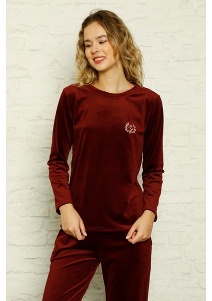 Bordo Ipeksi Kadife Pijama Takımı 2598UK