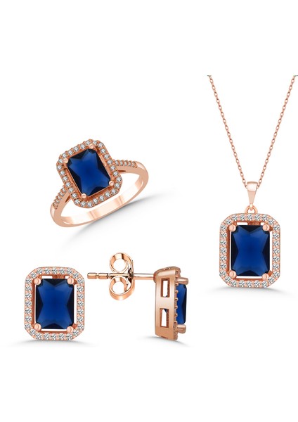 Gümüş Takı Seti Lacivert Rose Gold