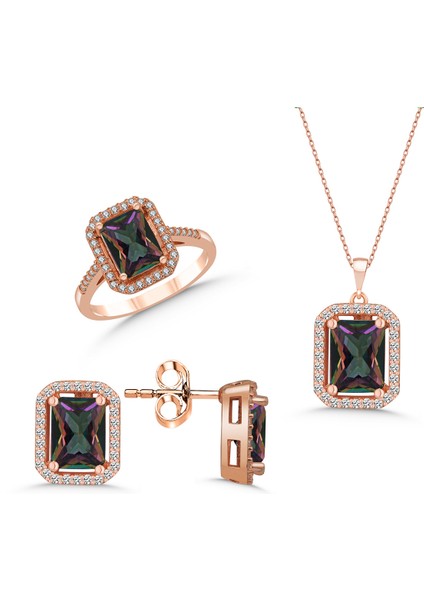 Mistik Topaz Gümüş Takı Seti Rose Gold