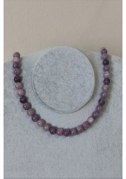 8 mm Lepidolit Doğal Taş Kolye