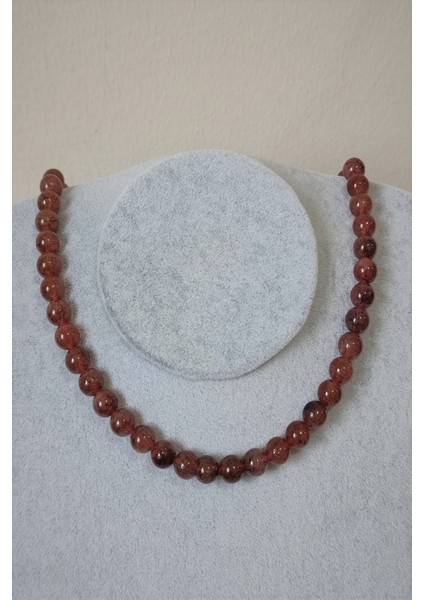 8 mm Strawberry (Çilek Kuvars ) Doğal Taş Kolye